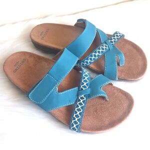 Earth Origins Women's Teal Ossi Slide-on Leather Sandals Sz 9